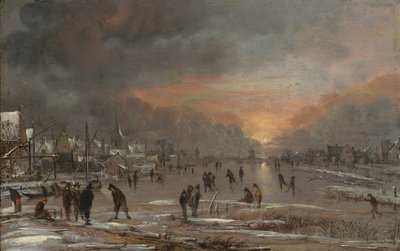 Sports sur une rivière gelée - Aert van der Neer