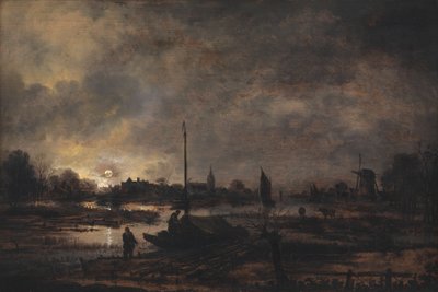 La lune se levant sur un village - Aert van der Neer
