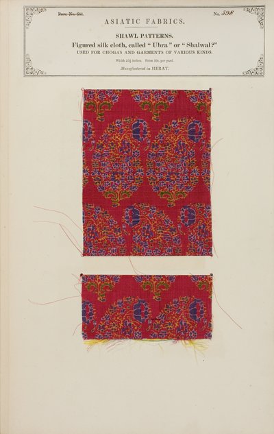 Échantillon de tissu en soie figurée fabriqué à Herat, de The Collection of the Textile Manufacturers of India, par John Forbes Watson, publié en 1866 - Afghan School