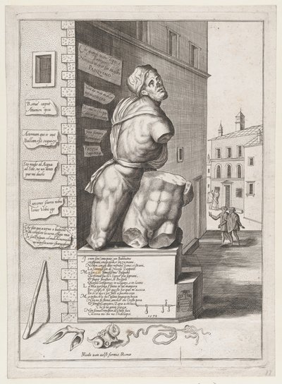 Statue de Pasquin dans la maison du cardinal Ursino, publiée après 1582 - After Nicolas Beatrizet.