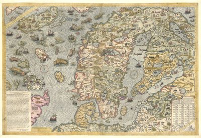 Reproduction fidèle de la Carta marina (une carte murale de la Scandinavie par Olaus Magnus publiée en 1539) - After Olaus Magnus