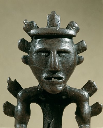 Préhistoire : figurine de guerrier en bronze du Trésor de Galic (Kostroma, Russie). 1500 av. J.-C. Âge du bronze - Age Bronze