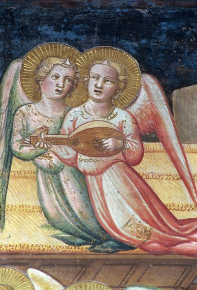 Deux anges musiciens, (détail) de La Vie de la Vierge et de la Ceinture Sacrée, de la Chapelle de la Ceinture Sacrée, 1392-95 - Agnolo Gaddi