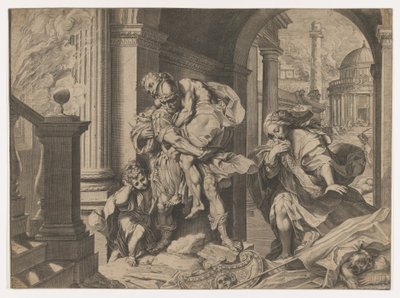 Énée et sa famille fuyant Troie, 1595 - Agostino Carracci