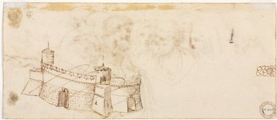 Forteresse crénelée verso, 2ème moitié des années 1500 - Agostino Carracci
