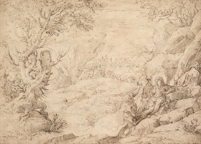 Paysage avec La Tentation du Christ - Agostino Carracci