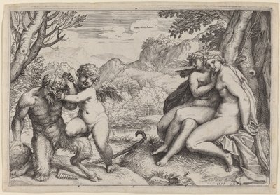 Pan apprivoisant Éros - Agostino Carracci