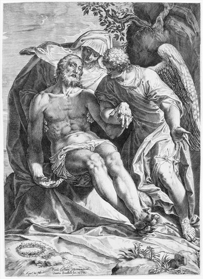 Pietà, Christ soutenu par la Vierge et un ange à droite, 1582 - Agostino Carracci