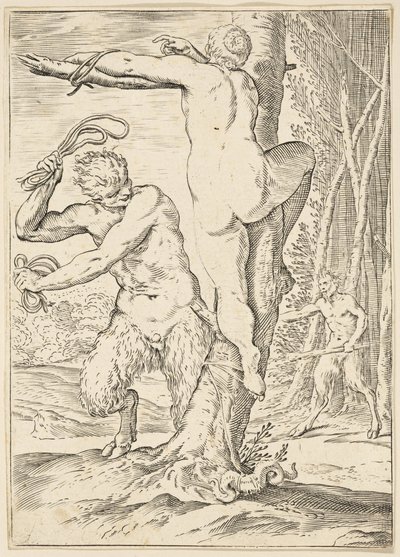 Satyre fouettant une nymphe, vers 1590-95 - Agostino Carracci