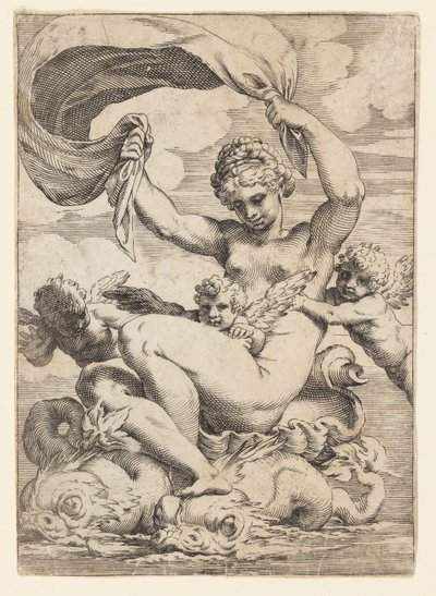 Vénus (ou Galatée) et Cupidons soutenus par des dauphins - Agostino Carracci