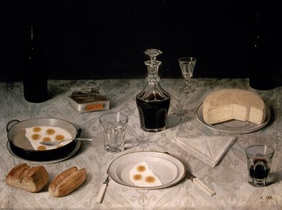Nature morte avec œufs, pain, fromage et vin - Agostino Jose da Mota