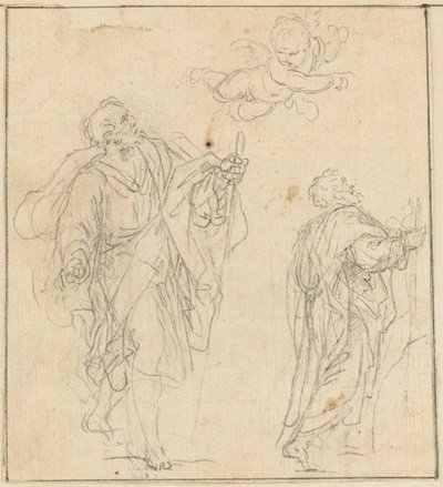 Un apôtre guidé par un ange (craie noire sur papier vergé) - Agostino Masucci