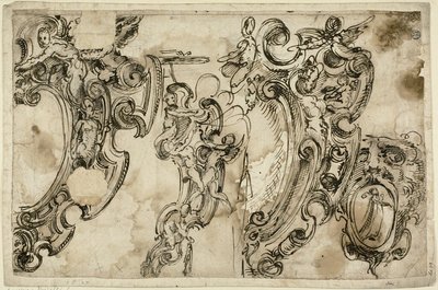 Esquisses de motifs décoratifs (recto) ; Esquisse de motif décoratif (verso) - Agostino Mitelli