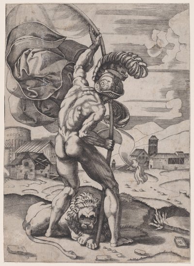Homme avec un drapeau, vers 1514-1536 - Agostino Veneziano