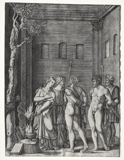 Oreste et Pylade amenés à Iphigénie pour le sacrifice - Agostino Veneziano