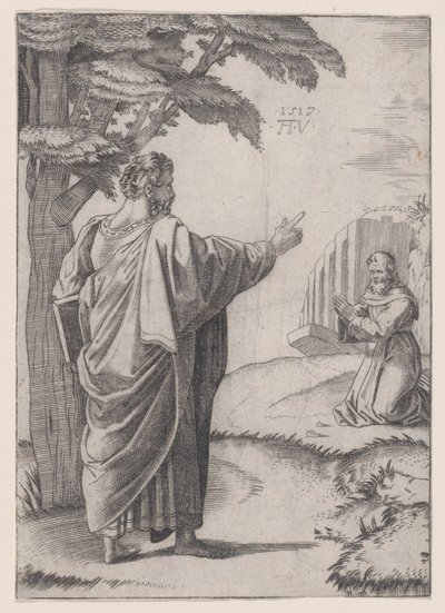 Saint Paul et le Frère Franciscain, daté 1517 - Agostino Veneziano
