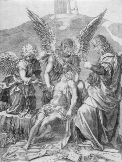 Le corps du Christ soutenu par trois anges, 1516 - Agostino Veneziano