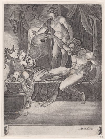 Le jeune Hercule dans son berceau, daté 1533 - Agostino Veneziano