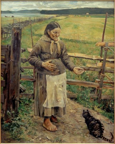 Vieille femme avec chat - Akseli Valdemar Gallen Kallela