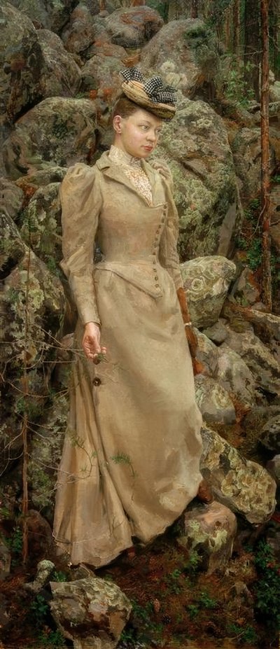 Marie Gallén dans un paysage rocheux - Akseli Valdemar Gallen Kallela