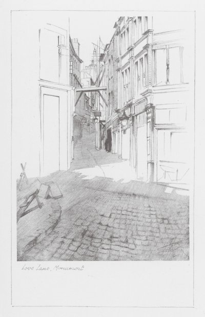 Ruelles de Londres : Love Lane, Monument (litho) - Alan Stapleton