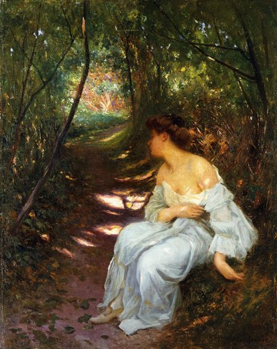 Une jeune femme assise sur un chemin boisé, 1908 - Albert Auguste Fourie