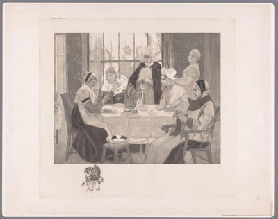 Groupe de femmes en costume traditionnel à table - Albert Bertrand (attributed to)