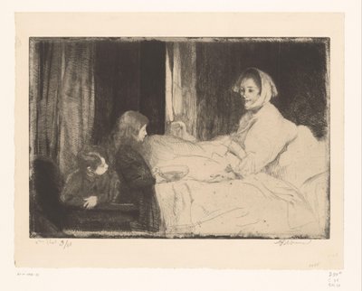 Enfants au chevet de leur mère malade - Albert Besnard (signed by artist)