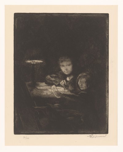 Enfants dessinant au crépuscule - Albert Besnard (signed by artist)