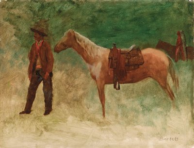 Cowboy debout avec cheval - Albert Bierstadt