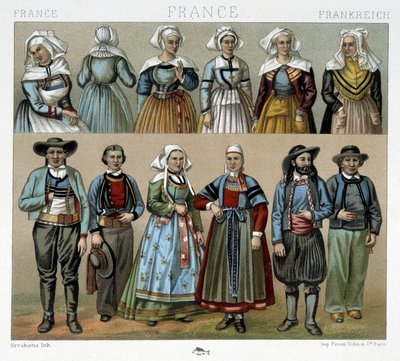 Costumes bretons du 19e siècle - dans « Le costume ancien et historique » par Racinet - Albert Charles August Racinet