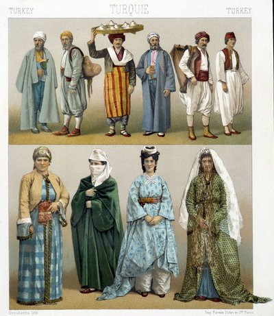 Costumes turcs du XIXe siècle. Illustration dans « Le costume historique » par Racinet - Albert Charles August Racinet