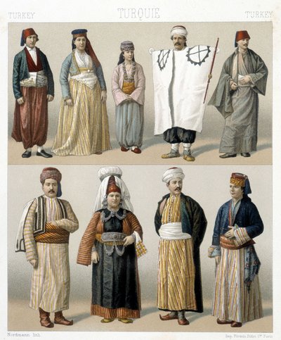 Costumes turcs du 19ème siècle. Illustration dans « Le costume historique » par Racinet - Albert Charles August Racinet
