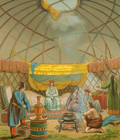 Un Kalmouk, une tente kalmouk - Albert Charles August Racinet
