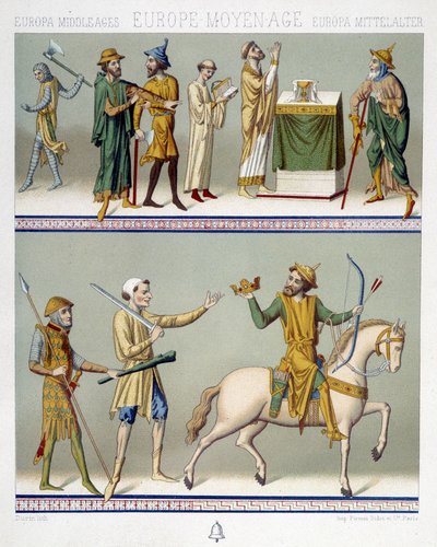 Costumes civils au Moyen Âge - dans « Le costume historique » par Racinet - Albert Charles August Racinet