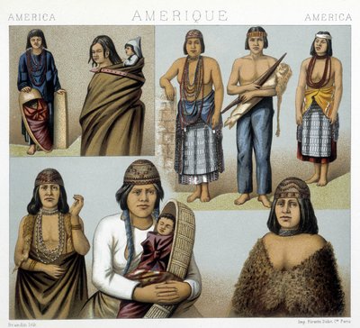 Costumes des Indiens de Californie. Illustration dans « Le Costume Historique » par Racinet - Albert Charles August Racinet