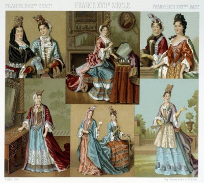 Mode et coiffure en France au XVIIIe siècle - dans « Le costume historique » par Racinet, fin XIXe siècle - Albert Charles August Racinet