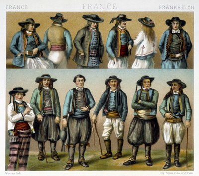 Costumes masculins du Finistère du 19e siècle - dans « Le costume ancien et historique » par Racinet - Albert Charles August Racinet