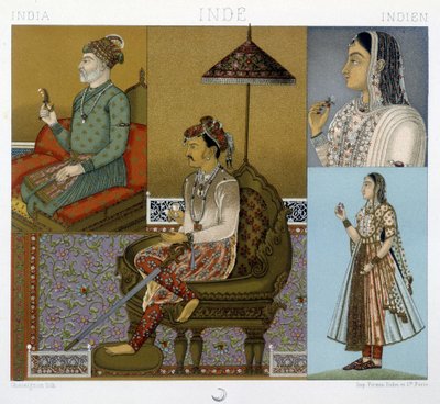 Costumes traditionnels des Moghols et des Maharajahs en Inde - dans « Le costume historique » par Racinet - Albert Charles August Racinet