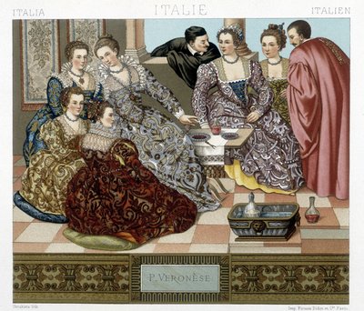 Costumes vénitiens du XVIIe siècle. Illustration dans « Le costume historique » par Racinet - Albert Charles August Racinet