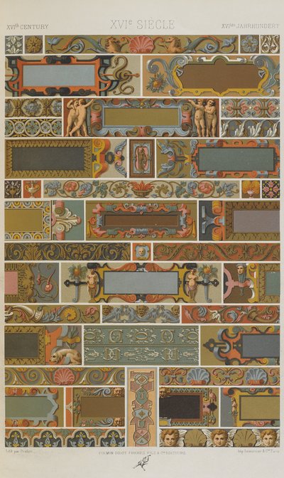 XVIe siècle, planche 71 de Ornement Polychromatique : Cent Planches en Or, Argent et Couleurs, 1873 - Albert Charles August Racinet