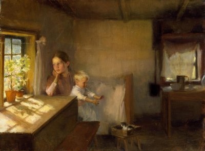 Femme avec enfant dans un intérieur ensoleillé - Albert Gustaf Aristides Edelfelt