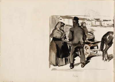 Charrettes tirées par des chevaux, trois personnes - Albert Edelfelt