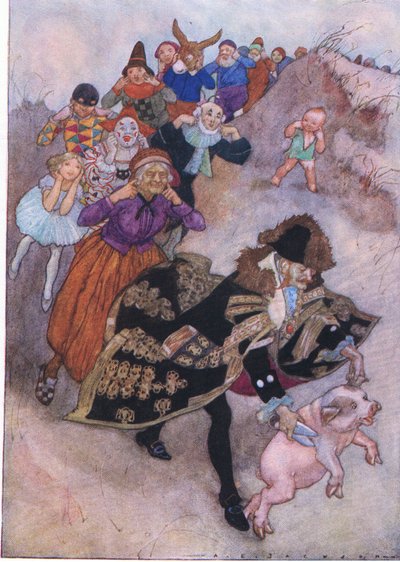 Devant eux courait un gentleman dirigeant un cochon, de The Water Babies publié par Humphrey Milford Oxford University Press, vers 1930 (lithographie en couleur) - Albert Edward Jackson