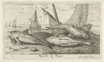 Quatre rougets sur la plage - Albert Flamen