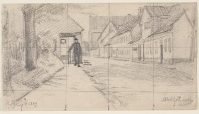 Rue à Køge avec un homme marchant - Albert Gottschalk