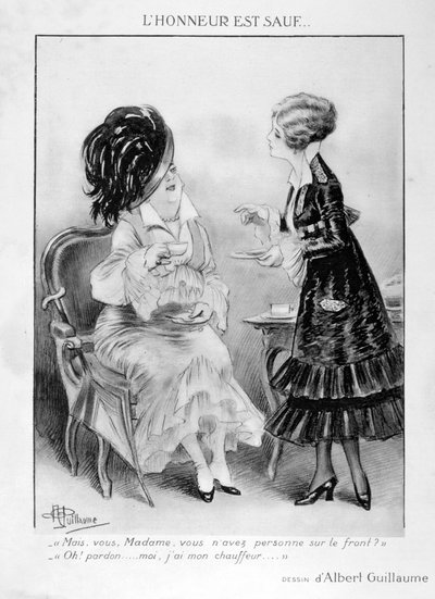 Une caricature de deux femmes bourgeoises françaises, Première Guerre mondiale, 1915 - Albert Guillaume