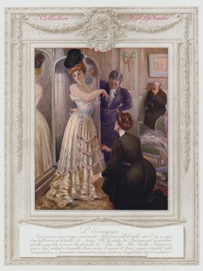 Belle Époque Paris, dame à la mode essayant une robe - Albert Guillaume