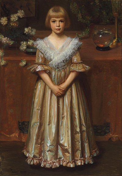 Fille avec un bocal à poissons rouges - Albert Herter