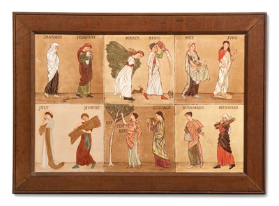 Six Carreaux Minton Hollis & Co représentant les mois, c.1880-99 - Albert Joseph (attr.to) Moore